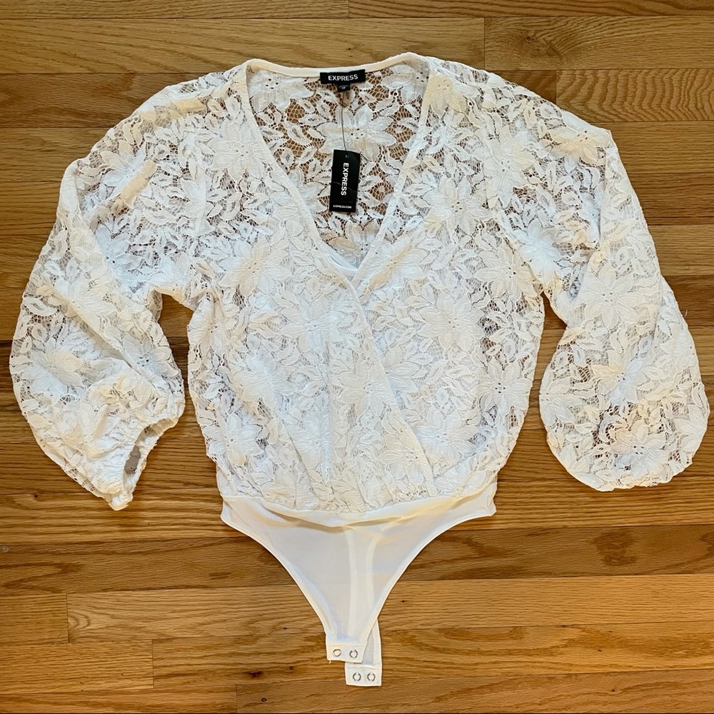 Express XS White Lace Bodysuit